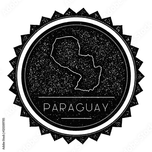 Paraguay Map Label with Retro Vintage Styled Design. Hipster Grungy Paraguay Map Insignia Vector Illustration. Country round sticker.