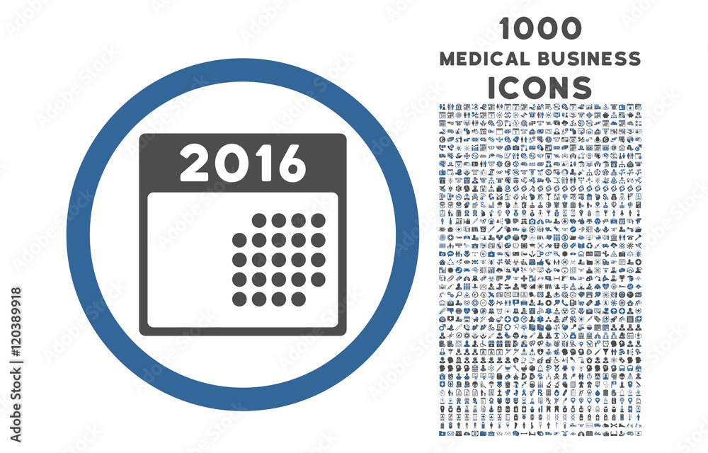 2016 Month Calendar rounded vector bicolor icon with 1000 medical ...