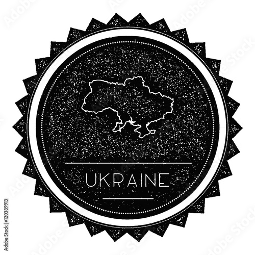 Ukraine Map Label with Retro Vintage Styled Design. Hipster Grungy Ukraine Map Insignia Vector Illustration. Country round sticker.