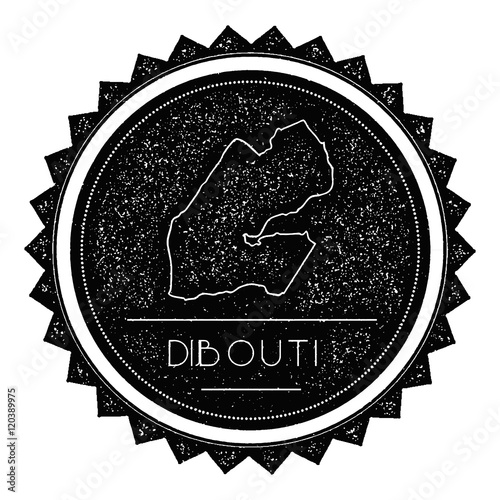 Djibouti Map Label with Retro Vintage Styled Design. Hipster Grungy Djibouti Map Insignia Vector Illustration. Country round sticker.
