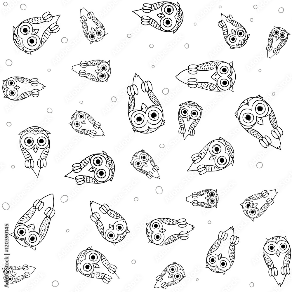 Vector seamless pattern with cute owls