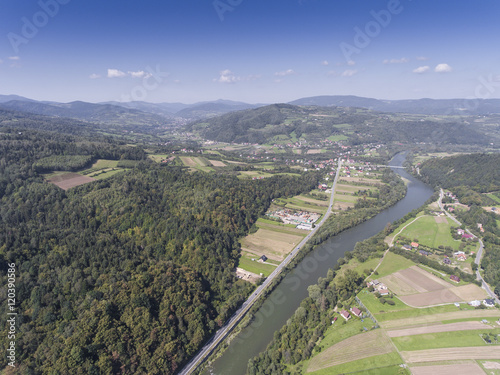 Dunajec river. Mountain landcsape at summer time in south of Pol