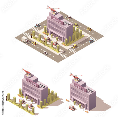Vector isometric low poly hospital icon