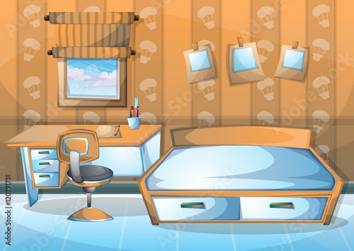 cartoon vector illustration interior kid room with separated layers in 2d graphic