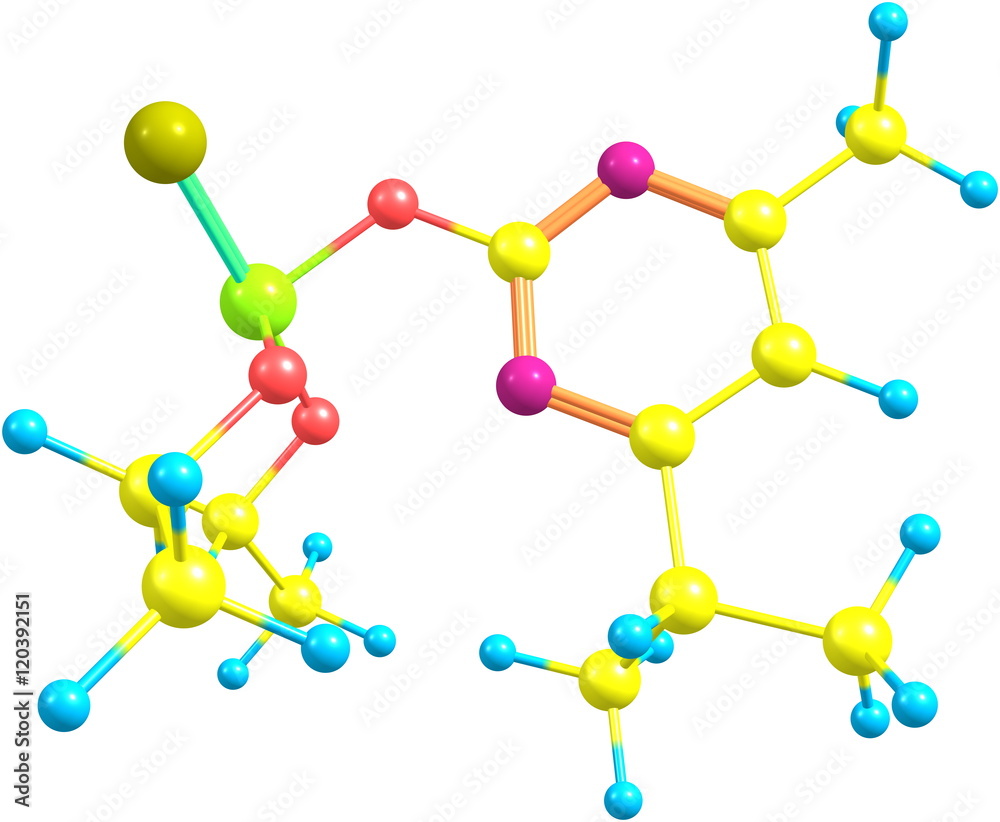 Diazinon molecular structure isolated on white