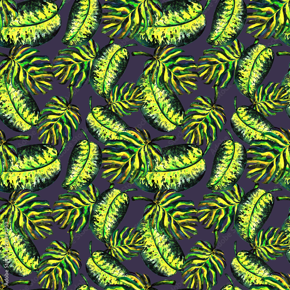 Seamless pattern of leaves monstera