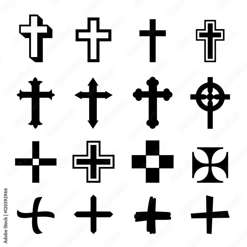Vector black crosses icon set on white background