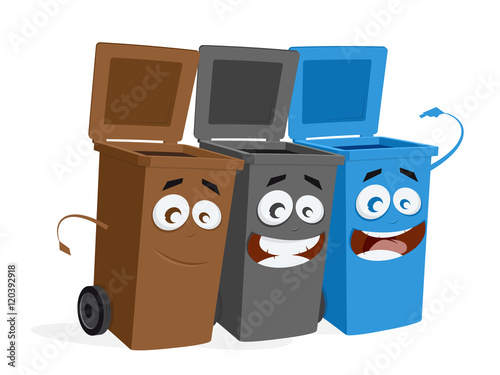funny group of trashcans waiting for trash