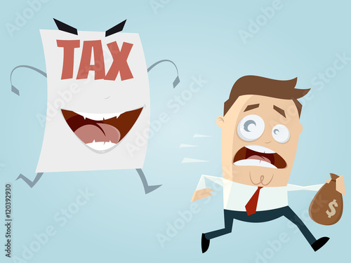 afraid man running away from a tax assessment monster