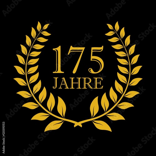 Lorbeerkranz. Gold. 175 jahre. Schwarzem hintergrund