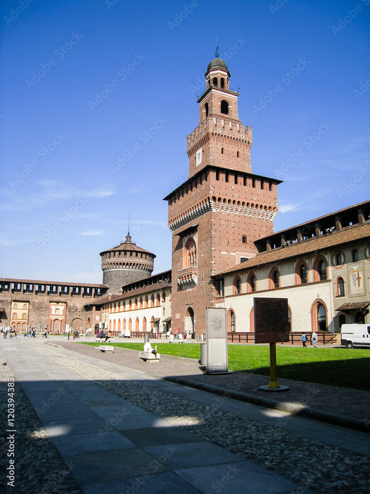 Milan's Sforza Castle in blue sky