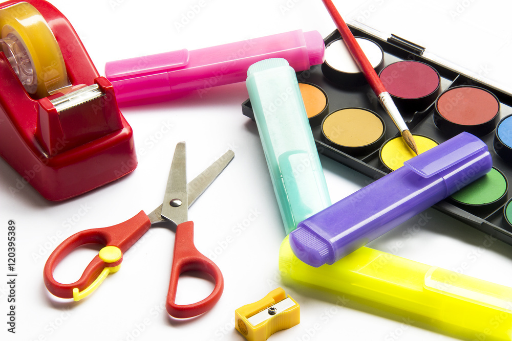 Fototapeta premium Watercolor and education accessories
