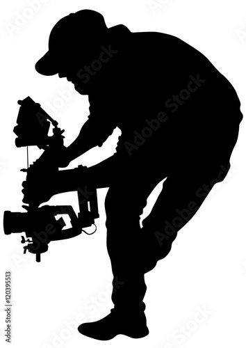 Man with a camera on white background