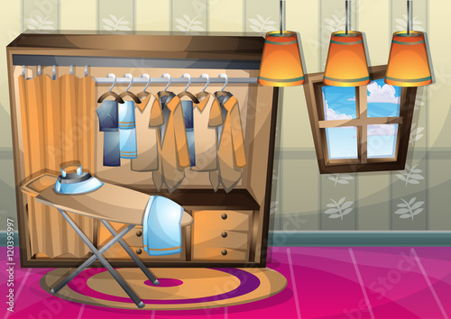 cartoon vector illustration interior clothing room with separated layers in 2d graphic