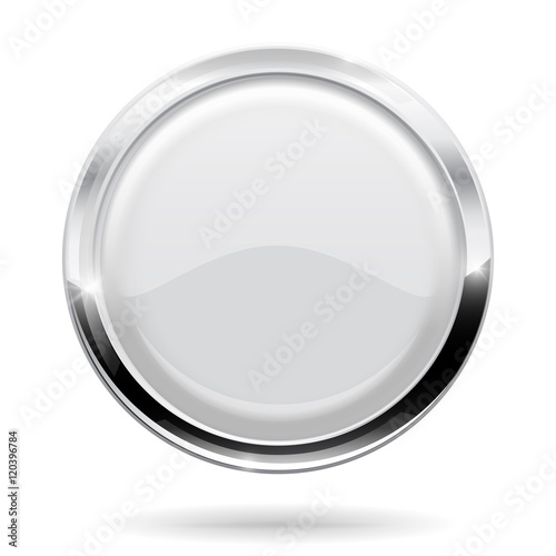 Web button. Round white icon with chrome frame