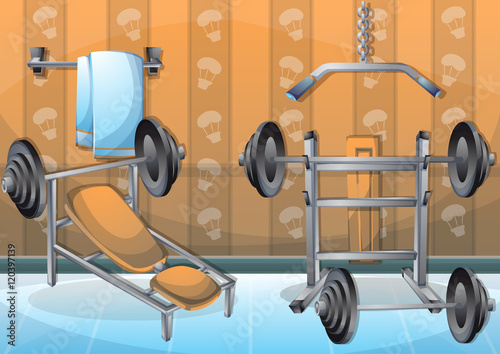 cartoon vector illustration interior fitness room with separated layers in 2d graphic