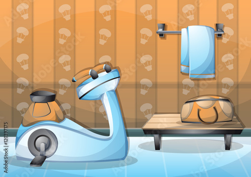 cartoon vector illustration interior fitness room with separated layers in 2d graphic