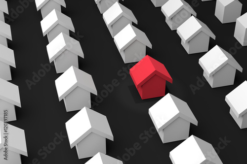 choose your best home ,search your home ,3D renderingillustration. real different red estate house