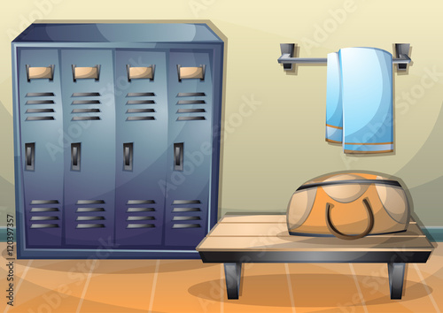 cartoon vector illustration interior fitness room with separated layers in 2d graphic