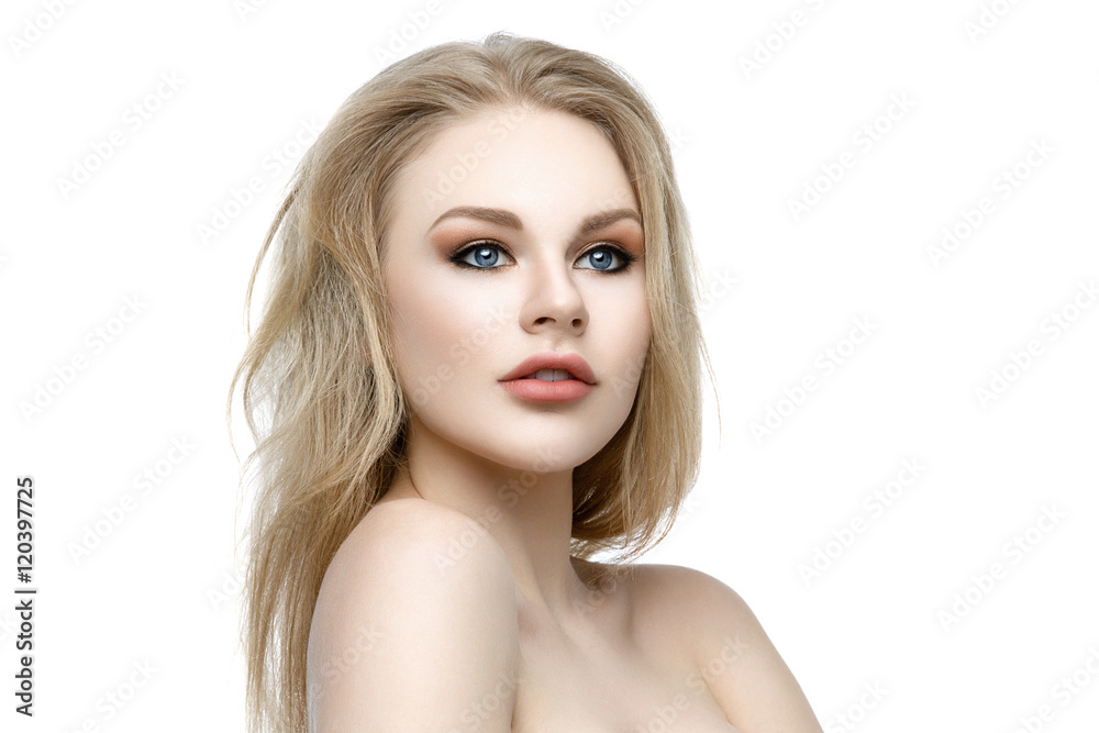 Beautiful girl with blond long hair and makeup Beautiful girl with blond long hair and makeup
