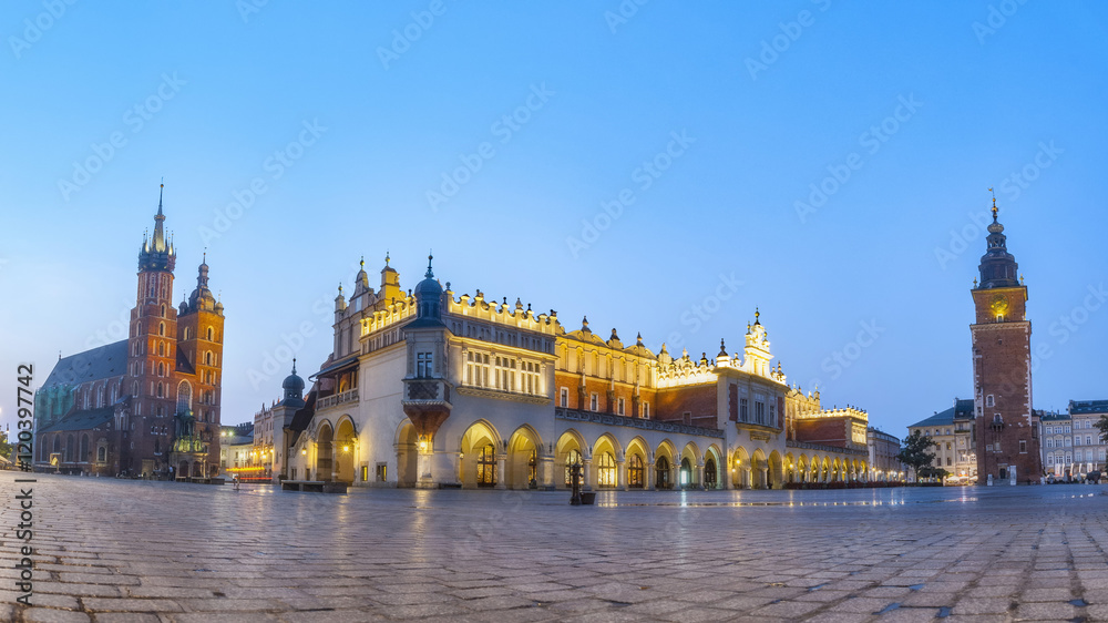 Naklejka premium City square in Krakow, Poland 