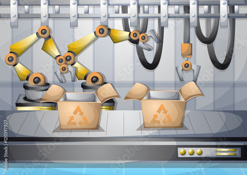 cartoon vector illustration interior factory room with separated layers in 2d graphic