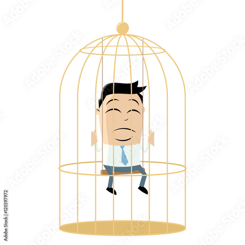clipart of a sad businessman in birdcage
