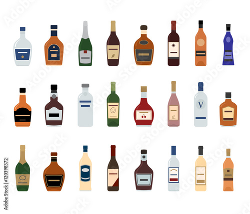 Alcoholic Drinks Bottles Large Vector Set