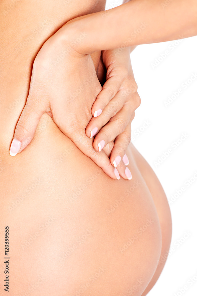 Awful backache, isolated, white background