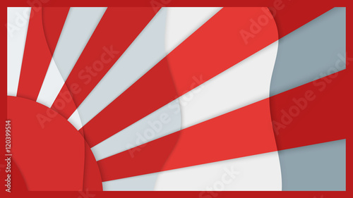 Multilevel background image, the red sun with rays on a white background , material design