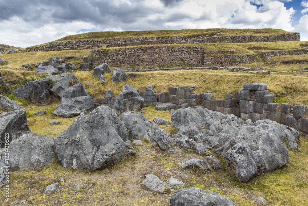 Stonework of the walls of Sacsayhuaman, in Cusco, Peru
