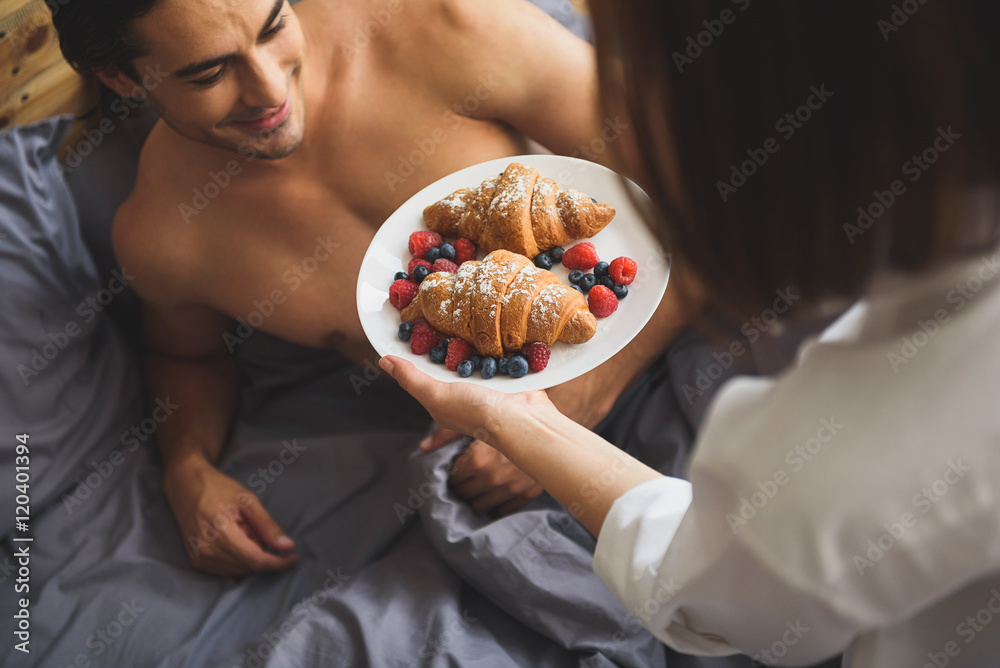 close up of breakfast in woman hands