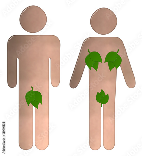 Male and Female Toilet Sign With Leaves
