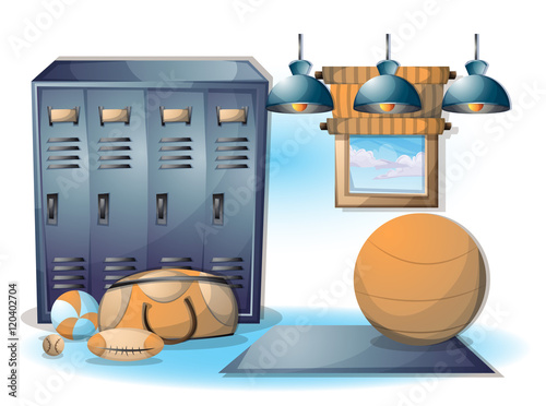 cartoon vector illustration interior fitness room with separated layers in 2d graphic