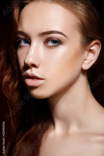 Fashion portrait of attractive girl with perfect skin