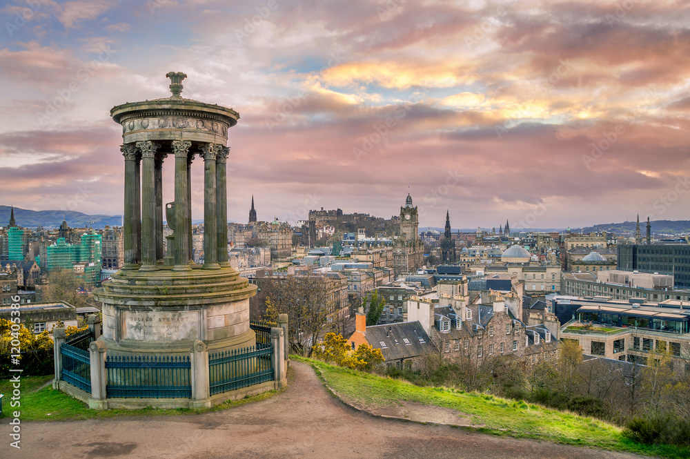 Edinburgh, Scotland cityscape at night, view from the Calton Hill