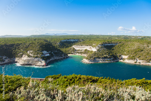 Fototapeta Naklejka Na Ścianę i Meble -  View of Bonifacio wild coast cliff rocks, Corsica island, France
