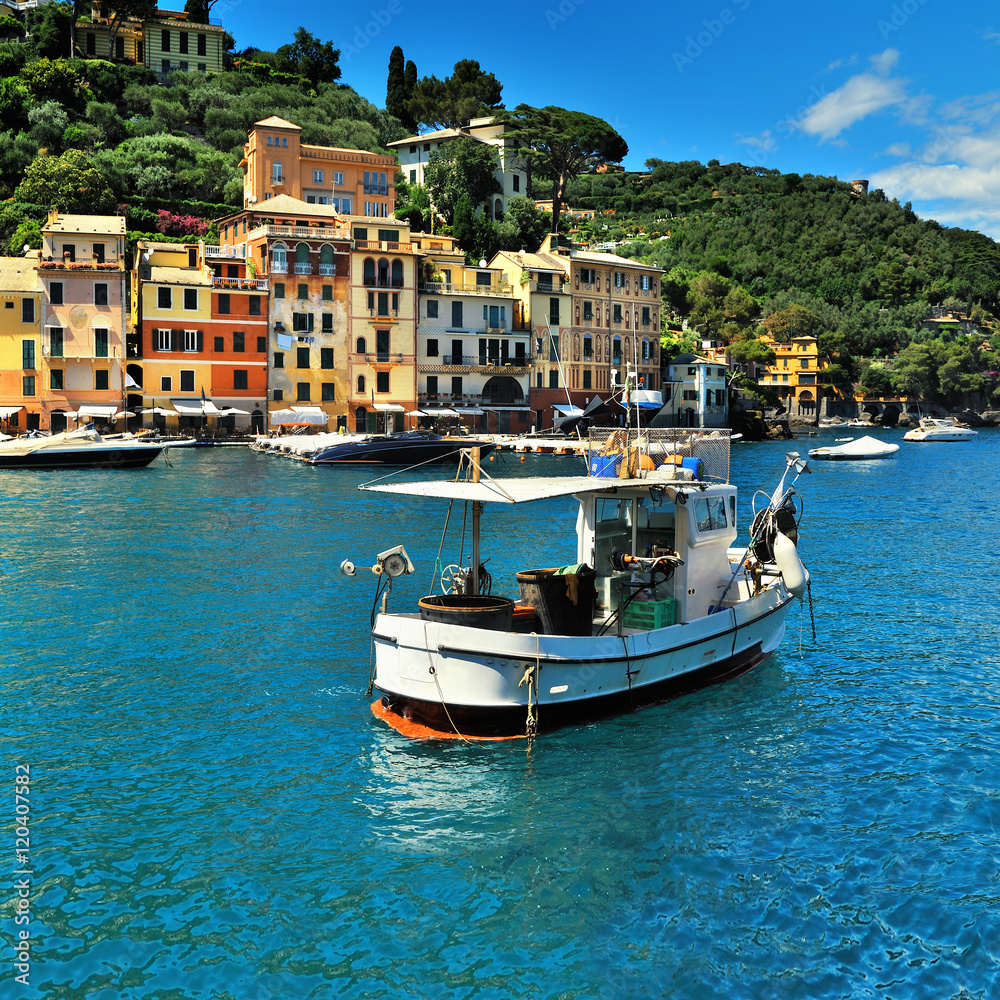 The beautiful bay of Portofino fishing village,luxury harbor