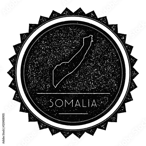 Somalia Map Label with Retro Vintage Styled Design. Hipster Grungy Somalia Map Insignia Vector Illustration. Country round sticker.