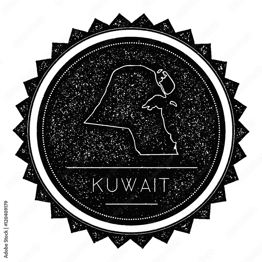 Kuwait Map Label with Retro Vintage Styled Design. Hipster Grungy Kuwait Map Insignia Vector