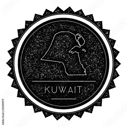 Kuwait Map Label with Retro Vintage Styled Design. Hipster Grungy Kuwait Map Insignia Vector Illustration. Country round sticker.