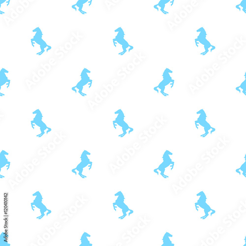 Vector seamless pattern with active horses. Horse pattern in blue colors on white background.