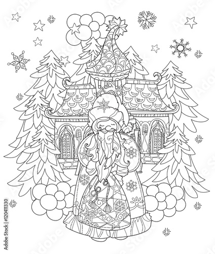 Vector cute christmas fairy tale town doodle.