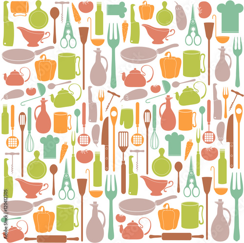 pattern of kitchen items and vegetables