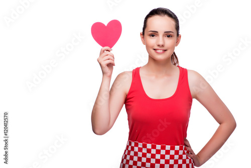 Young woman with heart shaped isolated on white