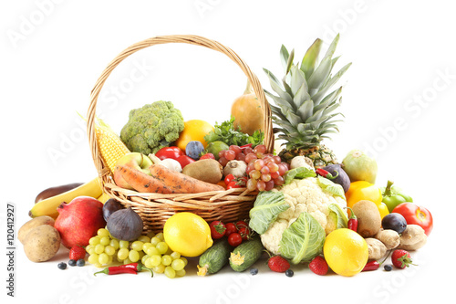 Fototapeta Naklejka Na Ścianę i Meble -  Ripe and tasty fruits and vegetables isolated on a white