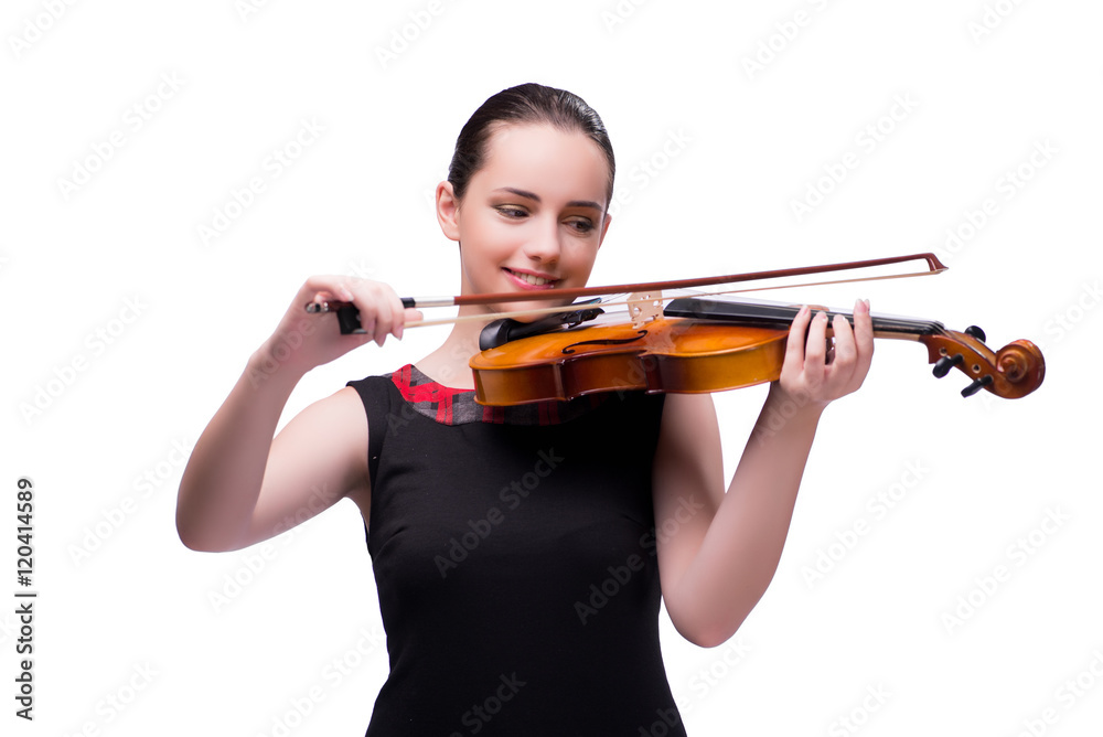 Elegant young violin player isolated on white Elegant young violin player isolated on white