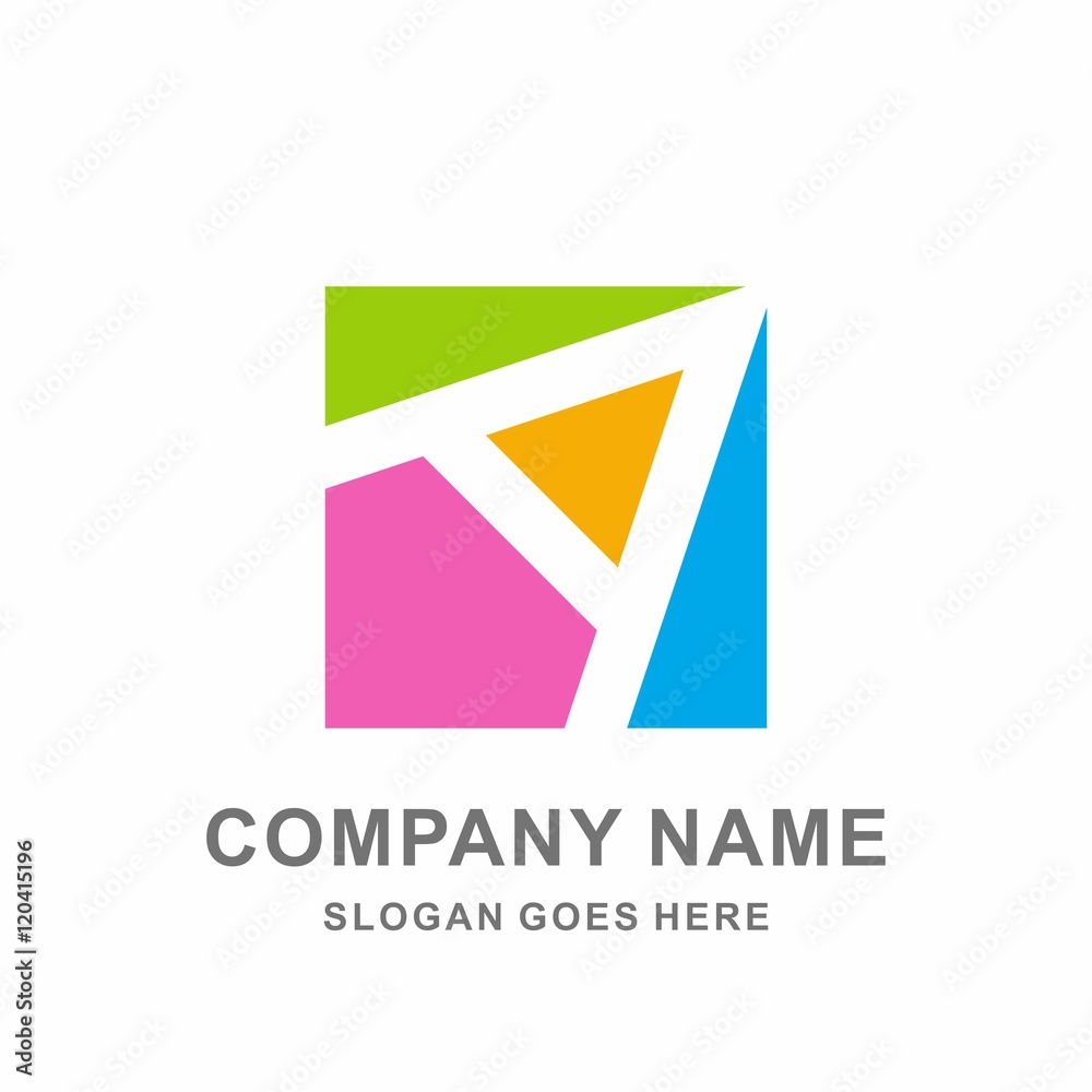 Naklejka premium Colorful Monogram Letter A Negative Space Geometric Square Vector Logo Design Template