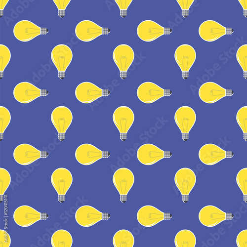 Yellow Lamp Seamless Pattern on Blue. Glass Bulb Background