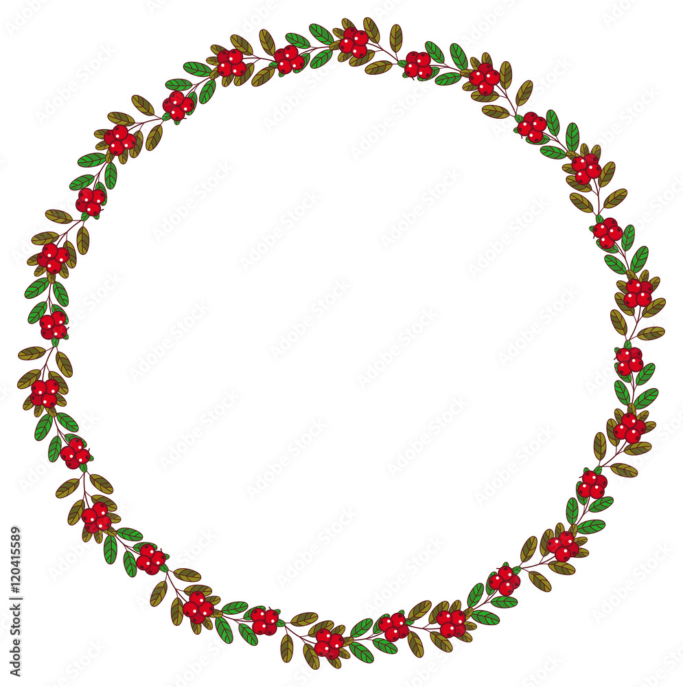 Round frame with cranberries and free space for text. Forest gifts. Vector  clip art. Stock Vector | Adobe Stock